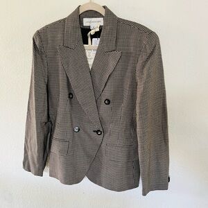 Jones New York Brown & Black Houndstooth Double-Breasted Blazer